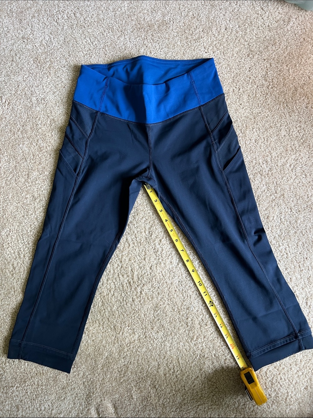 lululemon athletica Navy Capri Leggings with Bright Blue Waistband